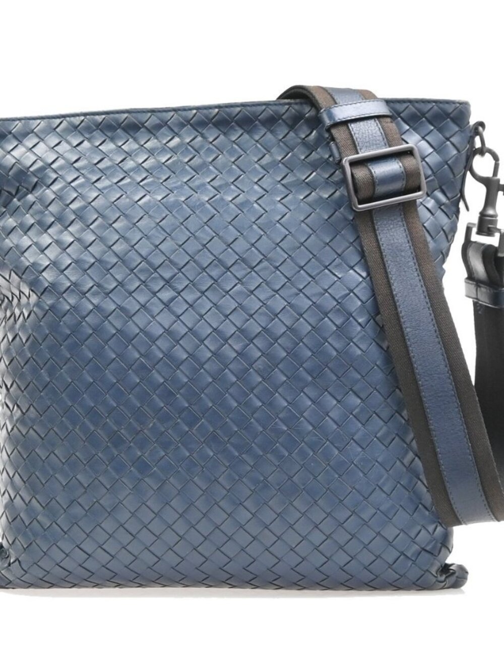 BOTTEGA VENETA Logo Intrecciato Shoulder Bag Leather Navy Blue Italy 10MA491